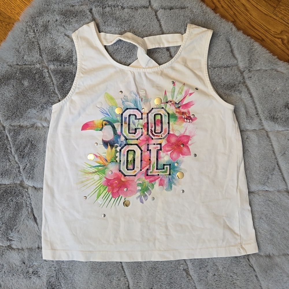 Mayoral White/Pink Graphic Print Tank Top, Girls Size 14, Great Condition